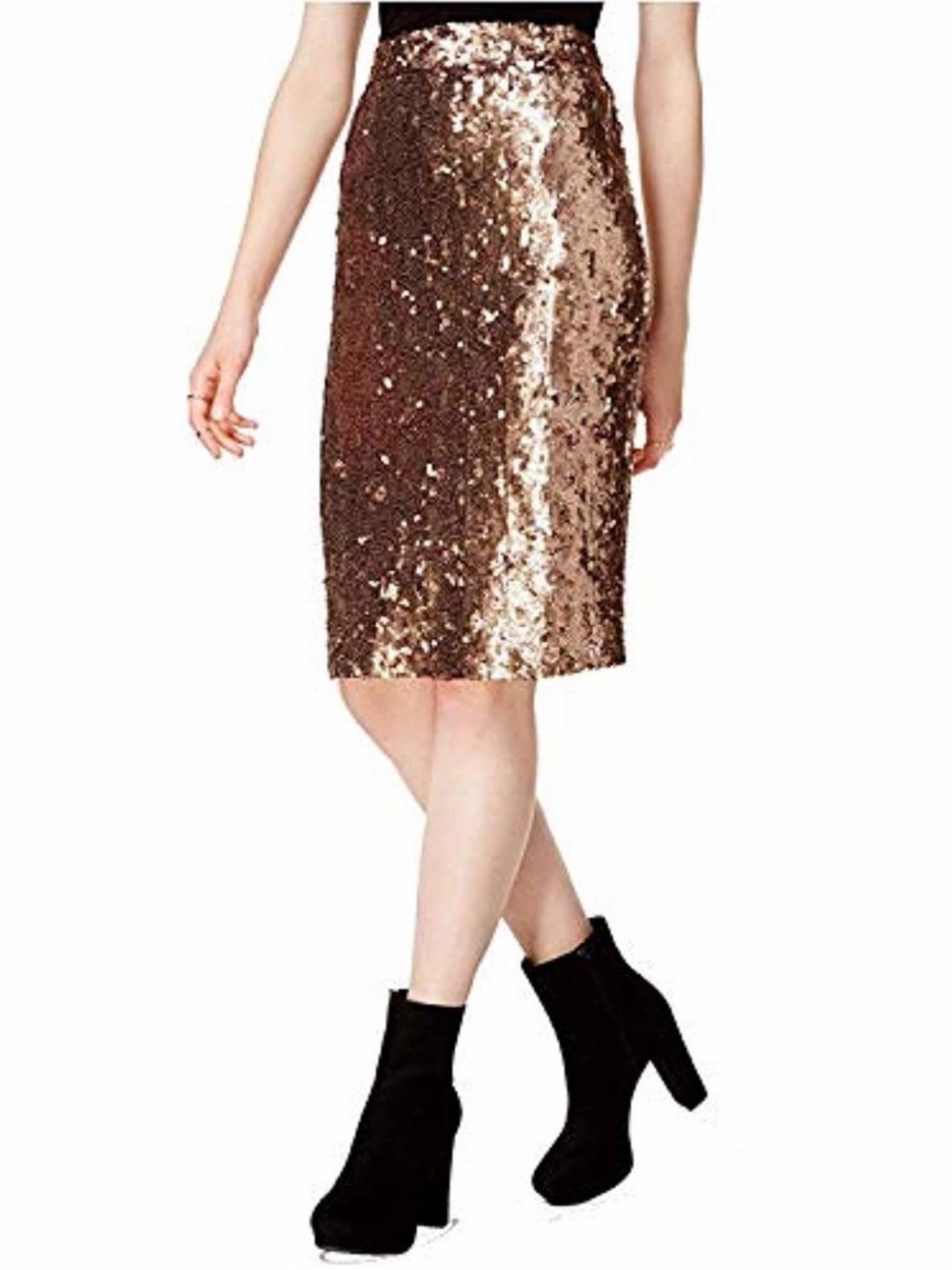 Bar III Sequin Pencil Skirt in Bronze Size XS Midi Length